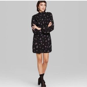 Wild Fable Mock Neck balloon sleeve Mini Dress Black Floral size small